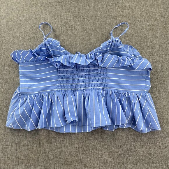 NEW! Express Cropped Peplum Top XL Striped Blue White Ruffled msrp: $54 Cotton - Picture 9 of 14